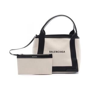 Balenciaga Navy Blue Cabas Tote Bag Canvas Leather White Black